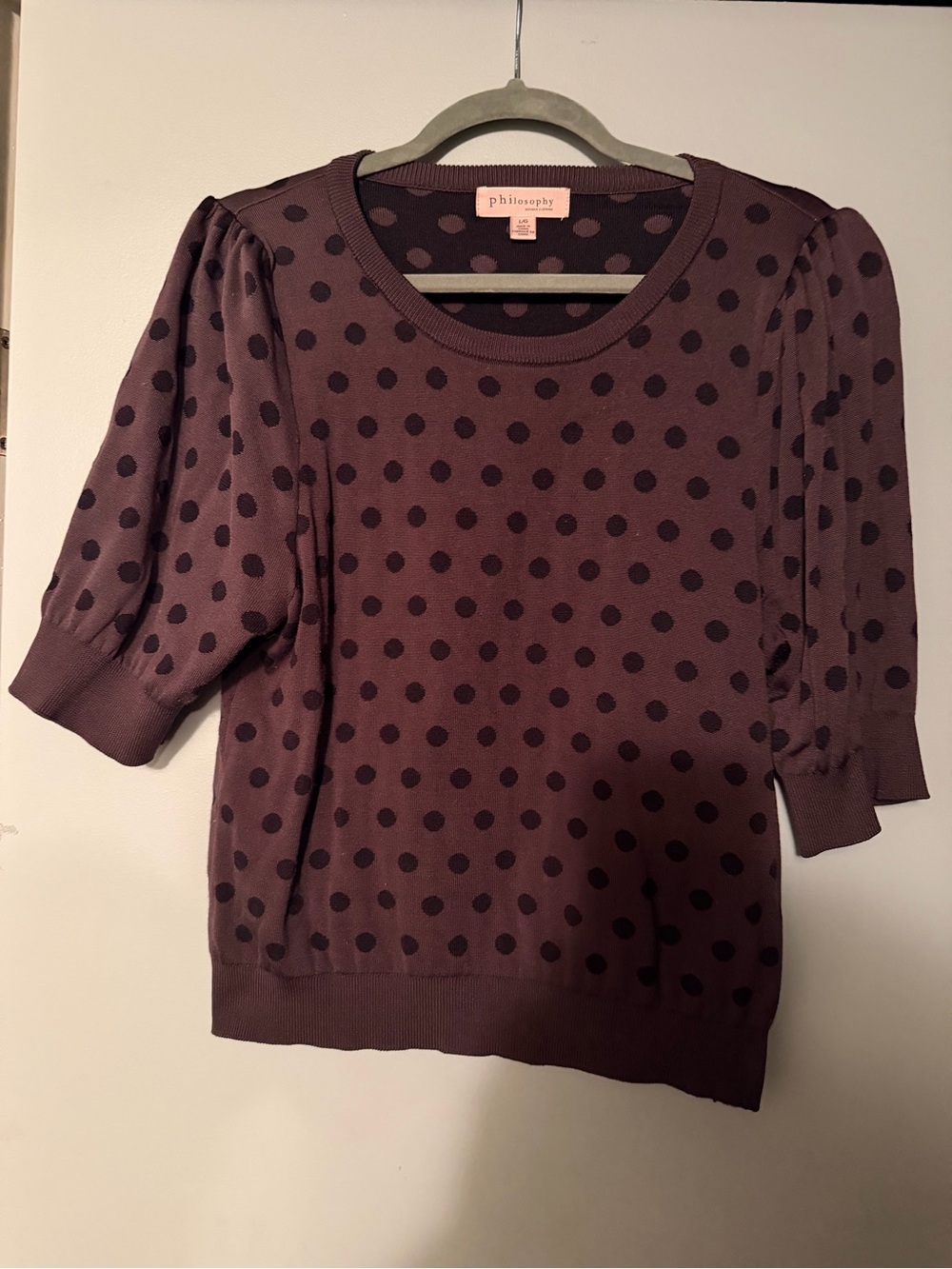 Philosophy Plum Polka Dot Puff Sleeve Top